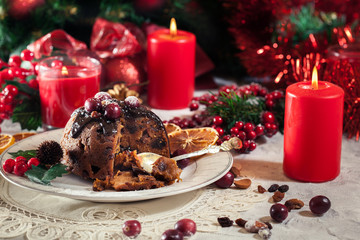 Christmas fruit pudding on a plate
