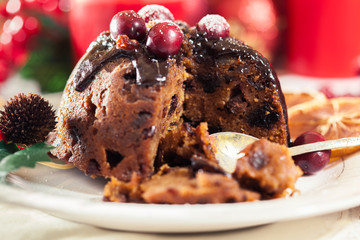 Fototapeta na wymiar Christmas fruit pudding on a plate