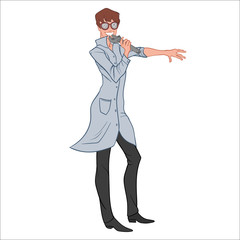 Young happy scientist with the wrench in his hand