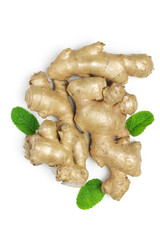 Ginger roots with mint leaves