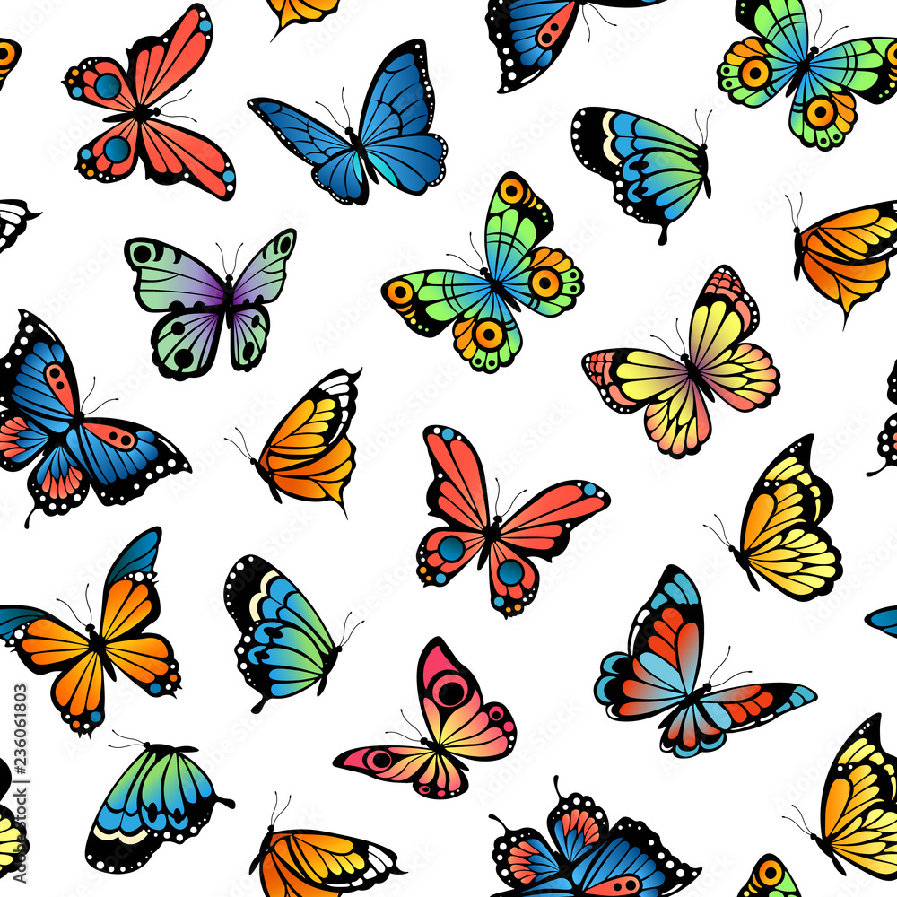 Poster vector decorative butterflies pattern or background illustration. colored insect with wings pattern
