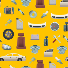 Vector car parts pattern or background illustration. Wallpaper with colored elements for car