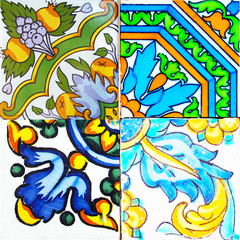 Detail of the traditional tiles from facade of old house. Decorative tiles.Valencian traditional tiles. Floral ornament.