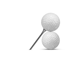 Two golf balls on tee  isolated on white background.