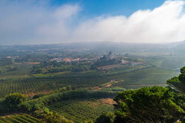 Obraz premium Aerial view of a green rural area in Europe