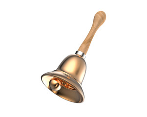 Obraz na płótnie Canvas Isolated traditional gold Christmas bell with brown wooden handle