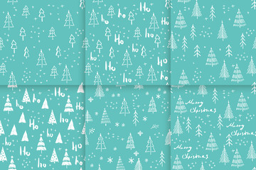 Marry Christmas and christmas tree pattern, vector hand-drawing graphics
