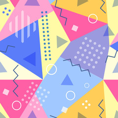 Vector seamless pattern in memphis style. Colorful abstract geometric background.