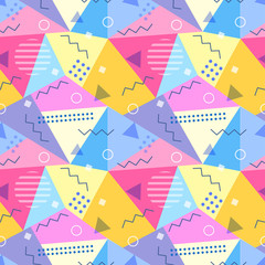 Vector seamless pattern in memphis style. Colorful abstract geometric background.