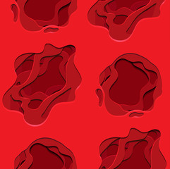 Seamless pattern  with 3d element in red color cut out of paper. Vector texture for wallpaper, fabrics and your design