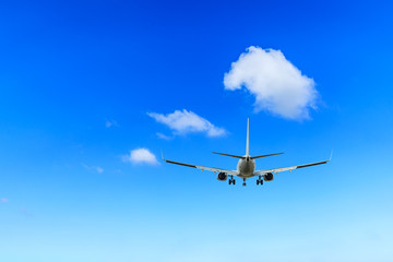 Airplane flying in the blue sky