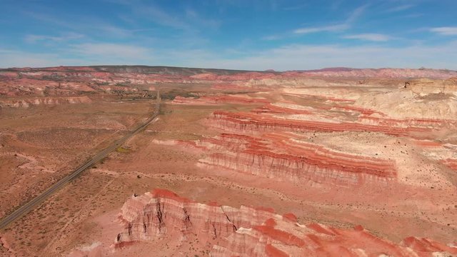 Drone aerial of Highway 89 near Paria Rimrocks Toadstool Hoodoos in the Grand Staircase-Escalante National Monument