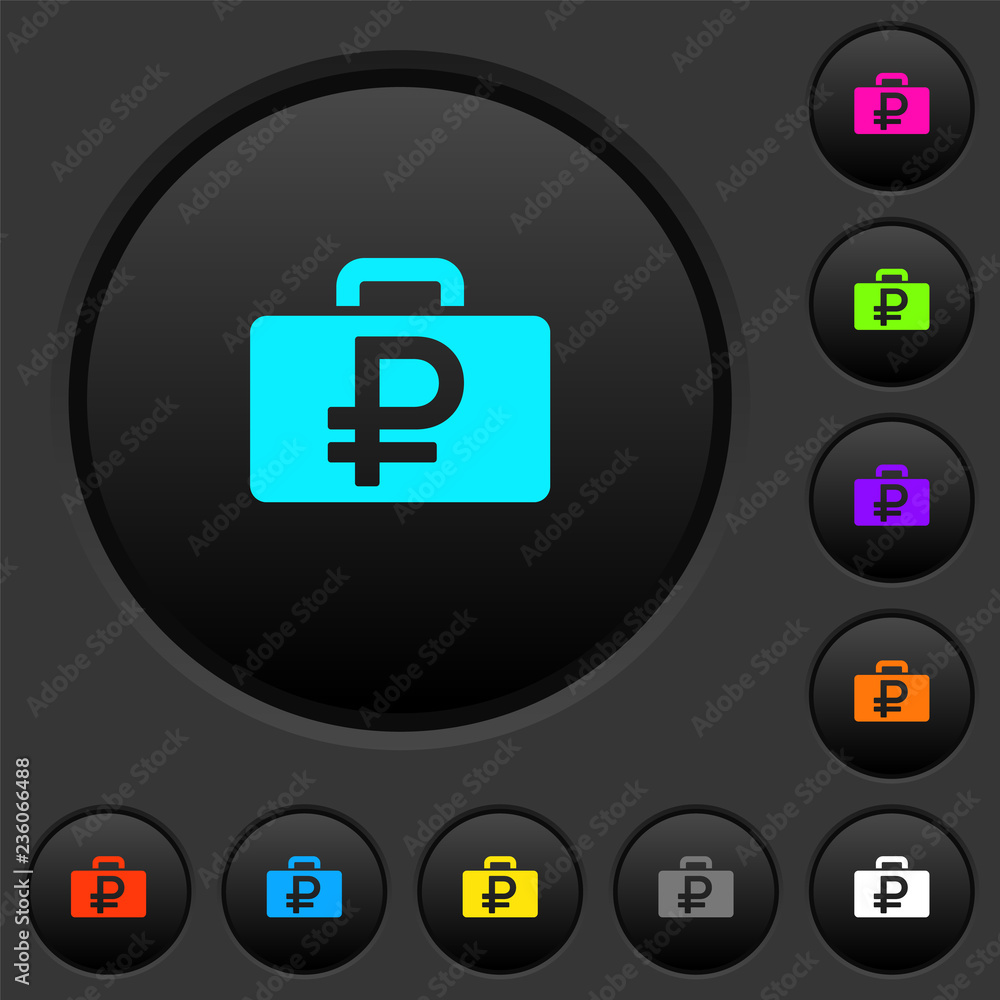 Poster ruble bag dark push buttons with color icons