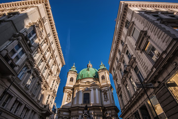 Vienna, Austria - December 24, 2017. St. Peter's Church or Peterskirche is famous Baroque church...