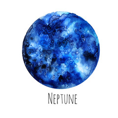 Planet Neptune. Watercolor illustration on white isolated background
