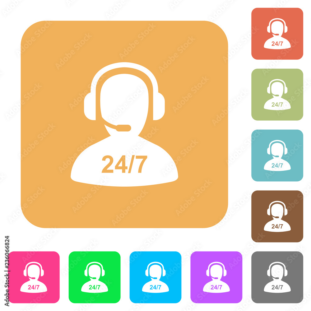 Poster 24 hours operator service rounded square flat icons