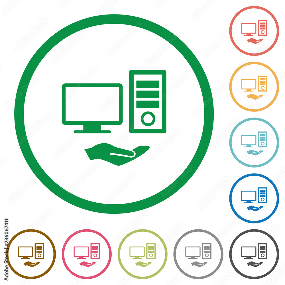 Poster shared computer flat icons with outlines
