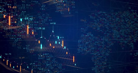 Stock chart animation - abstract digital 3d financial chart animation showing falling value of the global stock market