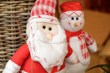 Christmas ornaments of Santa Claus and snowman