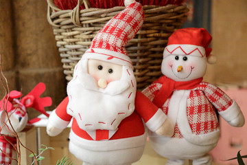 Christmas ornaments of Santa Claus and snowman