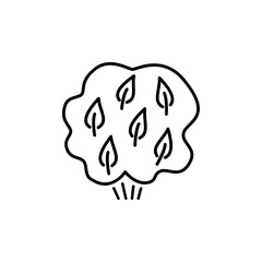 Black & white vector illustration of deciduous plant. Line icon of green foliage shrub & bush with leaves. Gardening & landscaping. Isolated object