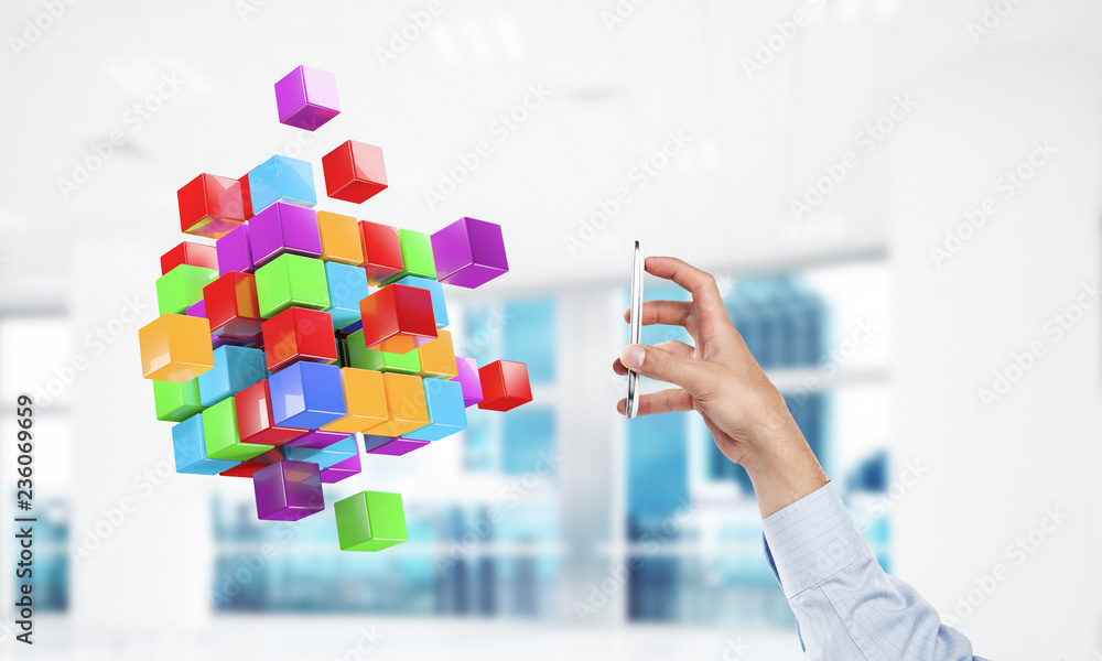 Fototapete integrating new technologies concept with cube figure floating i