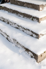 Stairs covered in fresh snow