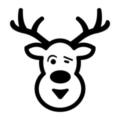Christmas Deer Black and White Flat Icon. Vector Illustration.