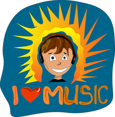 young smiling guy in headphones listening to music