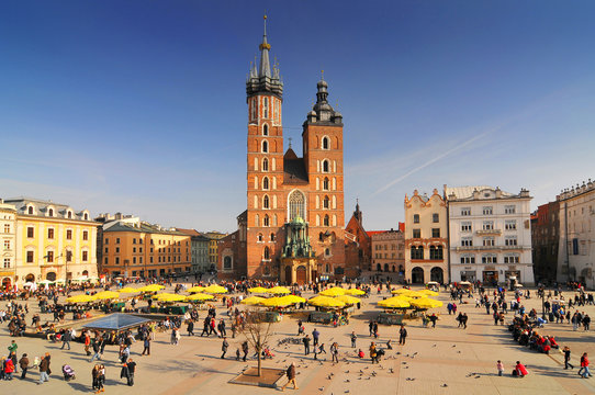 Poland, Krakow, Main Market Square, St Mary Church.