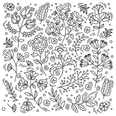 ETHNO FLOWER Decorative Folk Oriental Color Vector Illustration Set for Print