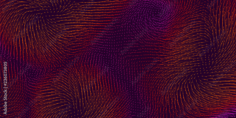 Poster vector colorful field visualization of forces. magnetic or gravitational fluctuations chart. science
