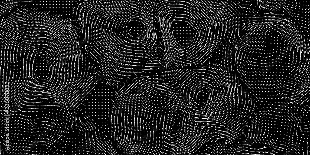 Poster vector monochrome field visualization of forces. magnetic or gravitational fluctuations chart. scien