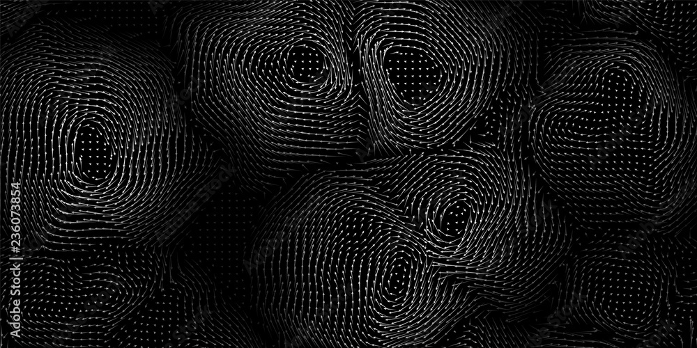 Poster vector monochrome field visualization of forces. magnetic or gravitational fluctuations chart. scien