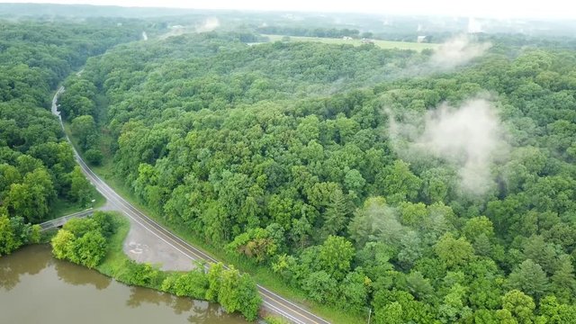 Still shot of a low cloud over the swamp in the mountains