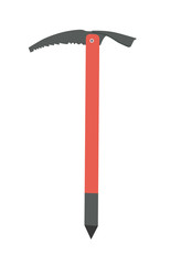 Ice axe isolated on white background. equipment. Design element for poster, card. Vector illustration. Flat cartoon vector illustration.