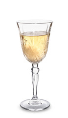 Glass of champagne on white background