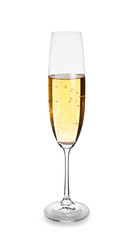Glass of champagne on white background