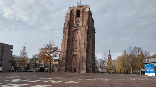 Old Church Tower Time Laps Leeuwarden Oldehove Steady shot