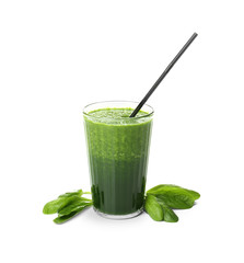Green smoothie on white background