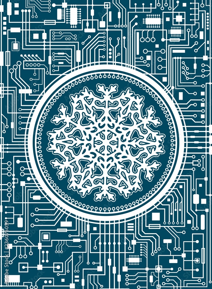 Poster christmas hi-tech background with snowflake