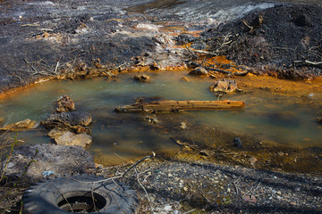 River contaminated by industrial waste. Karabash zone of ecological disaster.