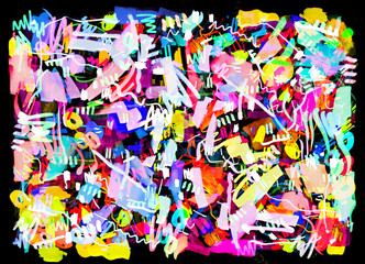 Bright color abstract painting in Memphis style.