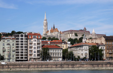 Matthias church and Fisherman bastion Budapest riverside cityscape Hungary