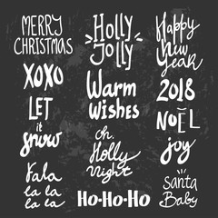 Hand drawn christmas lettering. Graphic vector set. Every phrase is isolated. Chalkboard style