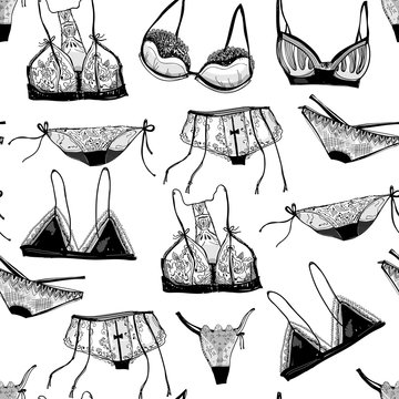 Hand drawn lace underwear. Graphic vector seamless pattern Stock Vector |  Adobe Stock