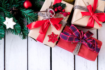 Set of christmas things on a wooden background