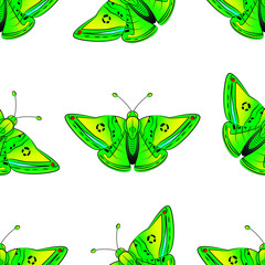 Pattern green exotic butterfly with yellow, blue and red spots