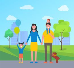 Family in City Park Having Fun Vector Illustration