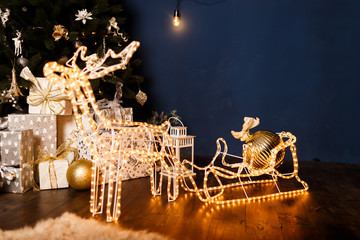 christmas deer with sleigh made of led strip
